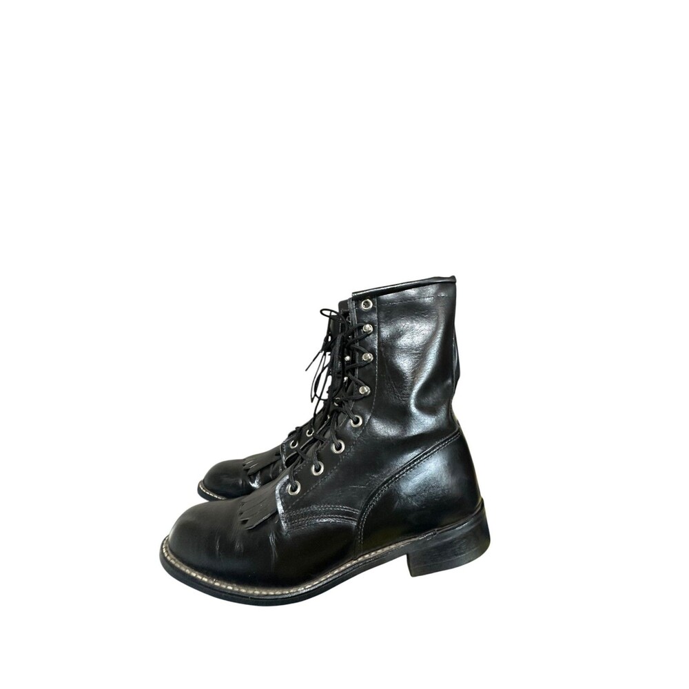 Texas All American Made Lace Up Black Leather Kiltie Boots Women's Size 6M Used